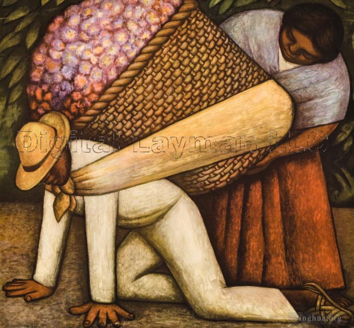 Diego Rivera Peinture à l'huile - Vendeur de fleurs