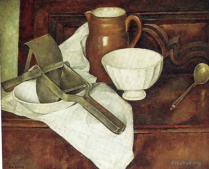 Diego Rivera Peinture à l'huile - Nature morte au presse-ail également connue sous le nom de nature morte au presse-ail