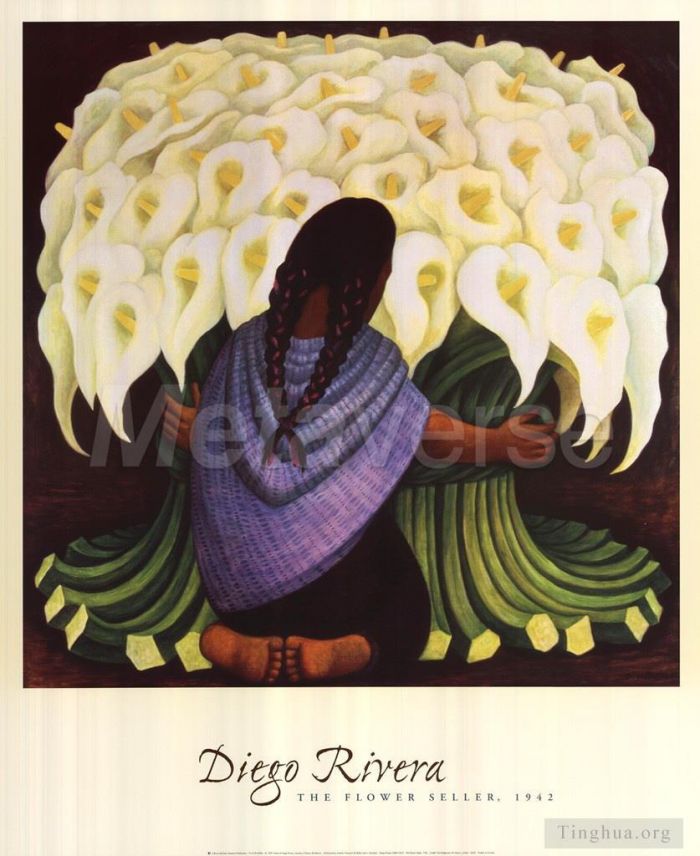 Diego Rivera Peinture à l'huile - Le vendeur de fleurs 1942