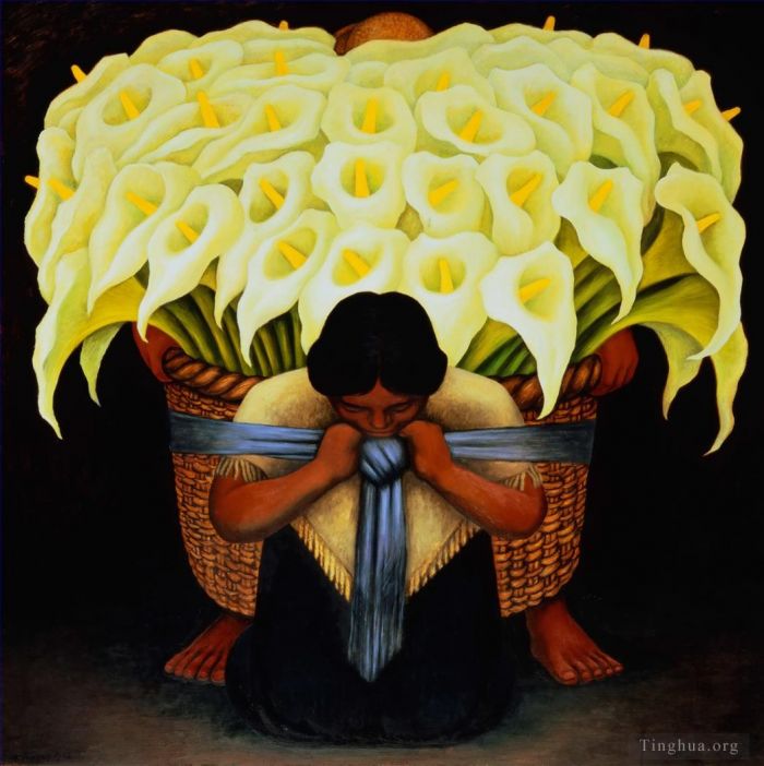 Diego Rivera Peinture à l'huile - Le vendeur de fleurs