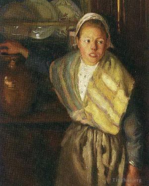 Peinture à l'huile contemporaine - Fille bretonne 1910