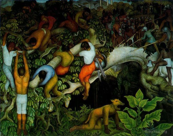 Diego Rivera Peinture à l'huile - Entrée dans la ville 1930