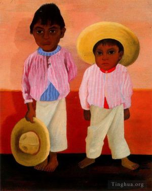 Peinture à l'huile contemporaine - Portrait des fils de mon parrain de Modesto et Jésus Sanchez 1930