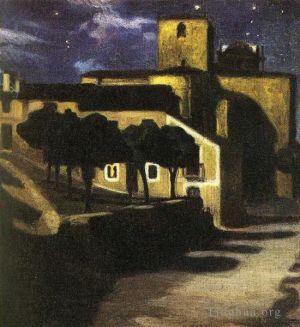 Peinture à l'huile contemporaine - Scène de nuit à Avila 1907
