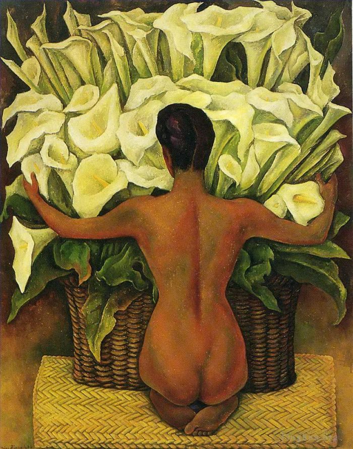 Diego Rivera Peinture à l'huile - Nu aux lys calla 1944