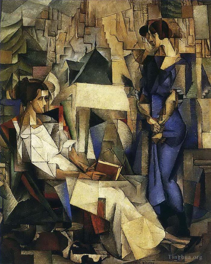 Diego Rivera Peinture à l'huile - Portrait de deux femmes 1914