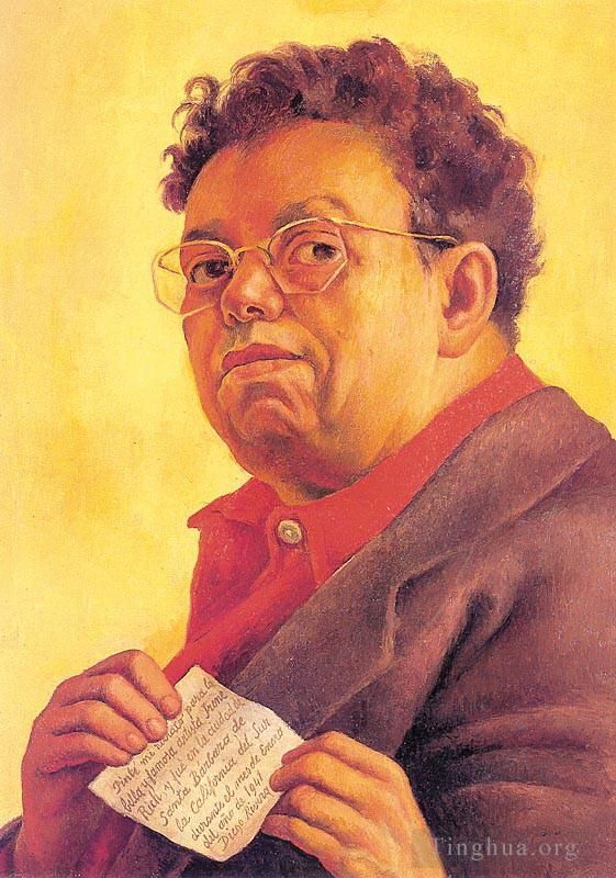 Diego Rivera Peinture à l'huile - Autoportrait dédié à Irène Rich 1941