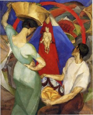 Peinture à l'huile contemporaine - L'adoration de la vierge 1913
