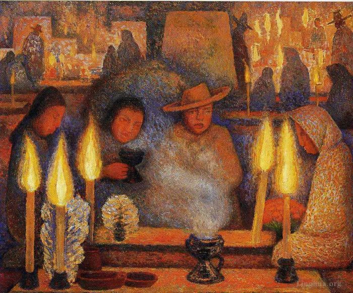 Diego Rivera Peinture à l'huile - Le jour des morts 1944