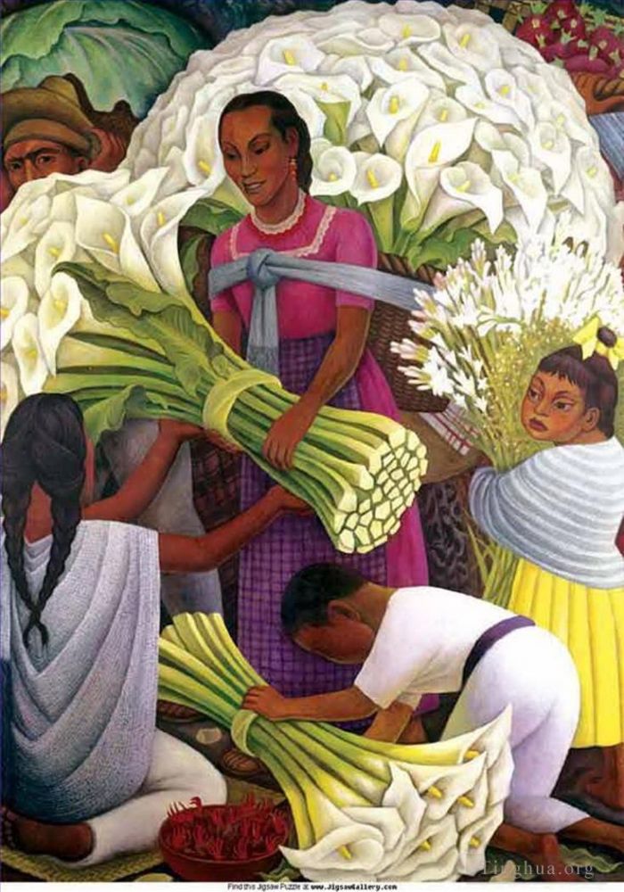 Diego Rivera Peinture à l'huile - La marchande de fleurs 2