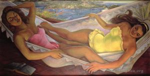 Peinture à l'huile contemporaine - Le hamac 1956