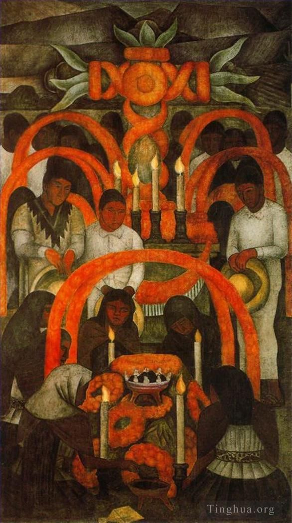 Diego Rivera Peinture à l'huile - Le jour d'offrande sacrificielle des morts 1924