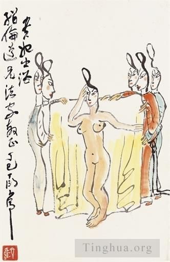 DING YanYong Art Chinois - Dame au bain 1977