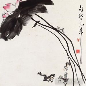 Art chinoises contemporaines - Lotus et grenouilles 1977