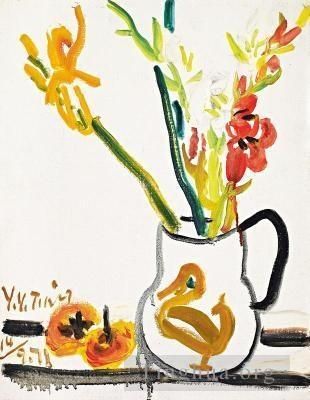 DING YanYong Art Chinois - Kakis et fleurs 1971