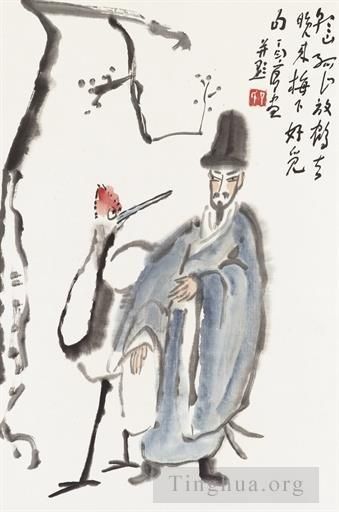 DING YanYong Art Chinois - Érudit et grue