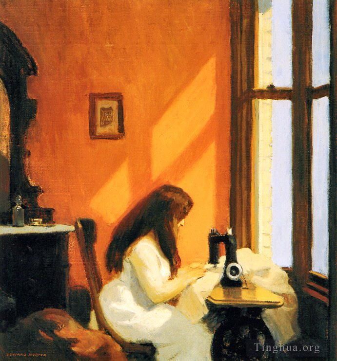 Edward Hopper Peinture à l'huile - Fille devant une machine à coudre