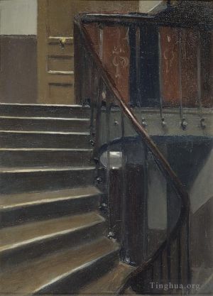 Peinture à l'huile contemporaine - Escalier au 4rue de lille paris