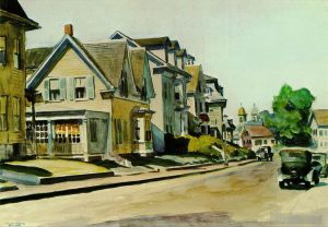 Peinture à l'huile contemporaine - Soleil sur Prospect Street Gloucester Massachusetts 1934