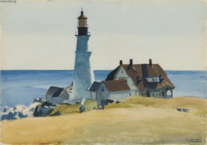 Edward Hopper Types de peintures - Phare et bâtiments Portland Head Cape Elizabeth Maine 1927
