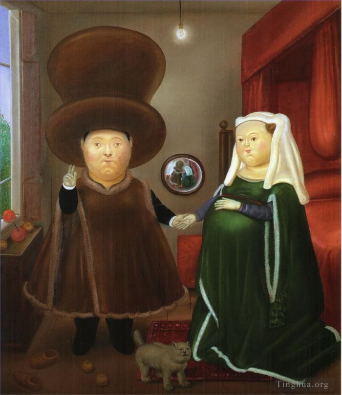 Fernando Botero Angulo Peinture à l'huile - Après l'Arnolfini Van Eyck