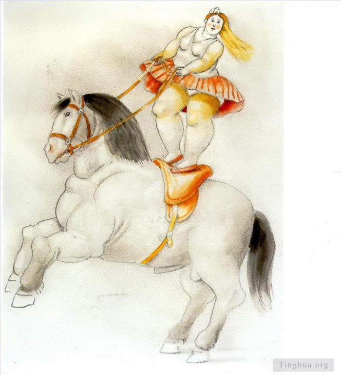 Fernando Botero Angulo Peinture à l'huile - Femme de cirque sur un cheval