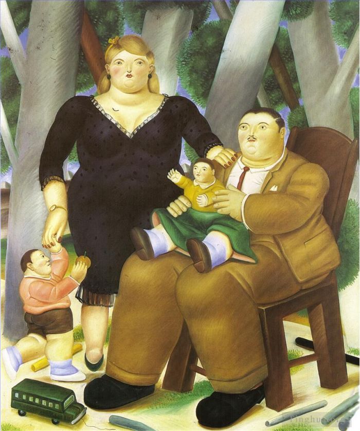 Fernando Botero Angulo Peinture à l'huile - Famille