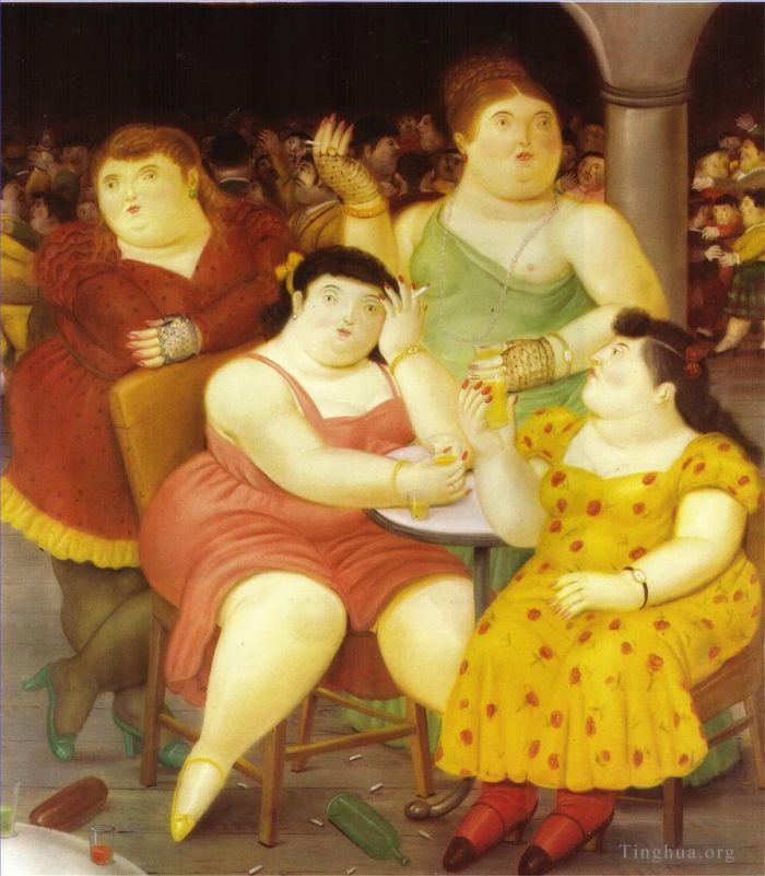Fernando Botero Angulo Peinture à l'huile - Quatre femmes