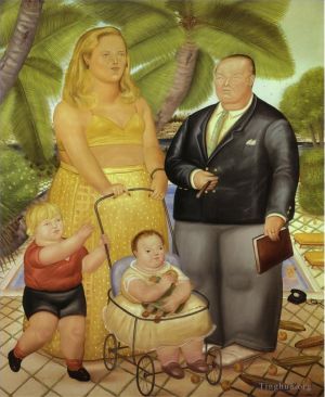 Peinture à l'huile contemporaine - Frank Lloyd et sa famille à Paradise Island