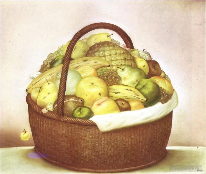 Fernando Botero Angulo Peinture à l'huile - Corbeille de fruits