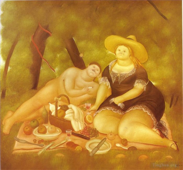 Fernando Botero Angulo Peinture à l'huile - Déjeuner sur l'herbe
