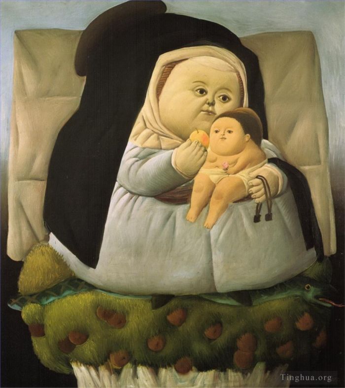 Fernando Botero Angulo Peinture à l'huile - Vierge à l'Enfant