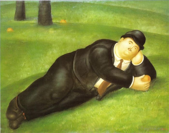 Fernando Botero Angulo Peinture à l'huile - Homme couché