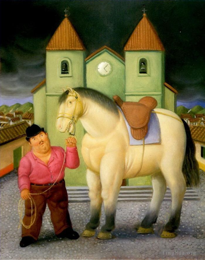 Fernando Botero Angulo Peinture à l'huile - Homme et cheval 2