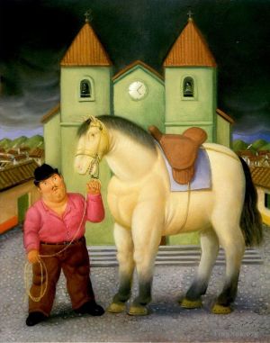 Peinture à l'huile contemporaine - Homme et cheval 2