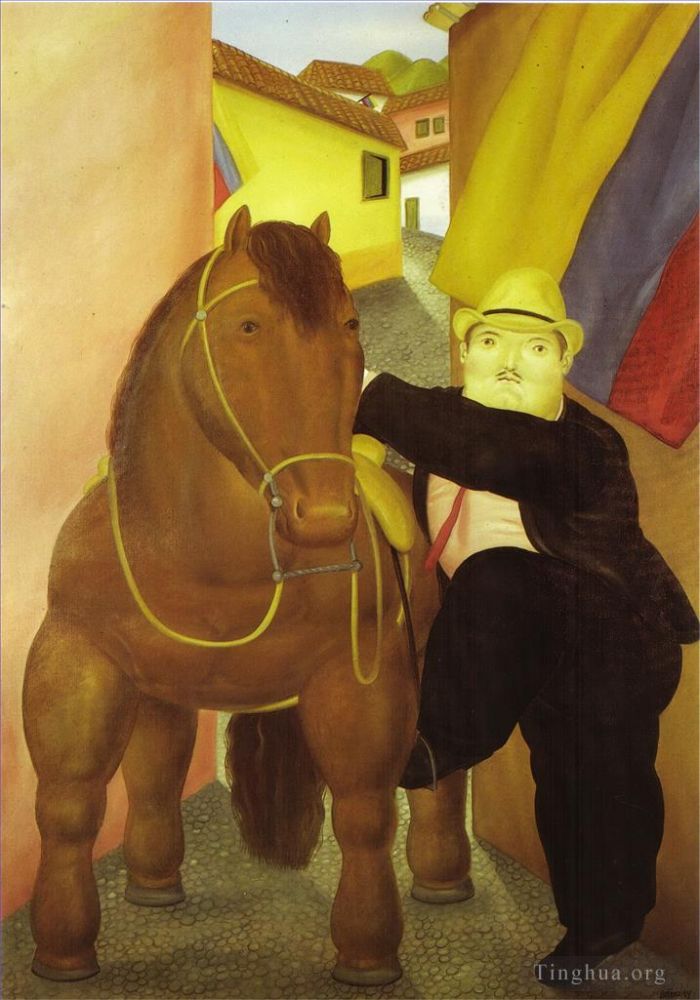 Fernando Botero Angulo Peinture à l'huile - L'homme et le cheval