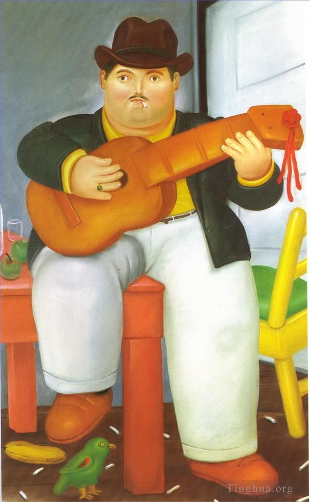 Fernando Botero Angulo Peinture à l'huile - Homme avec une guitare