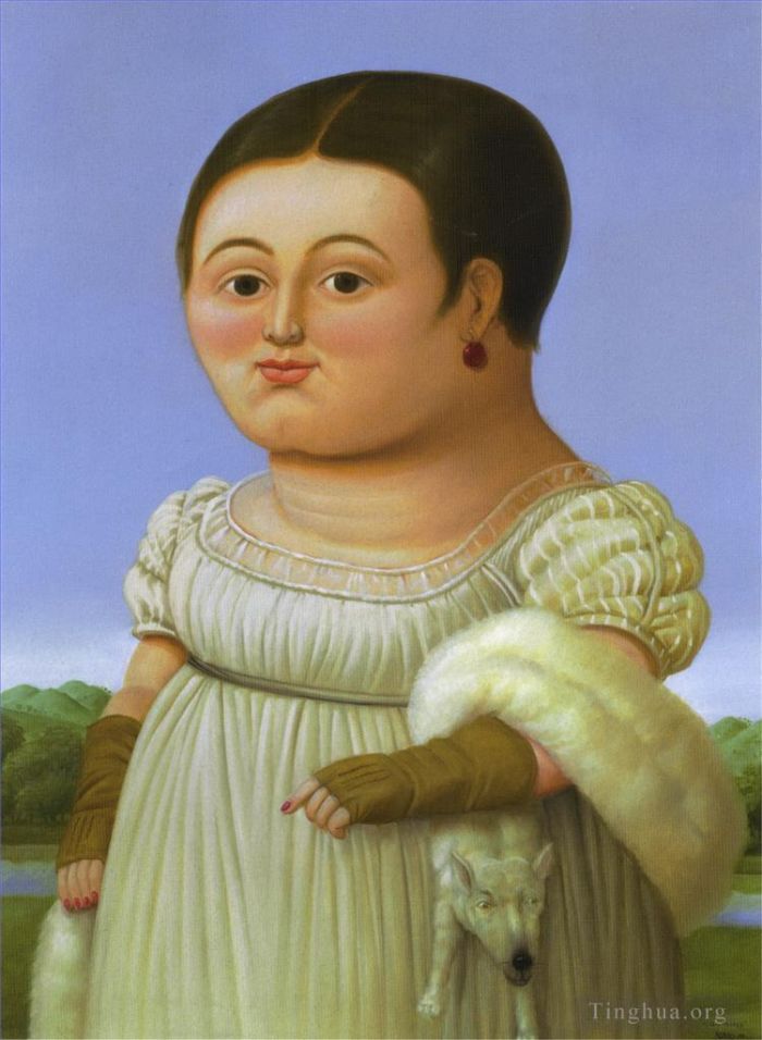 Fernando Botero Angulo Peinture à l'huile - Miss Rivière d'après Ingres