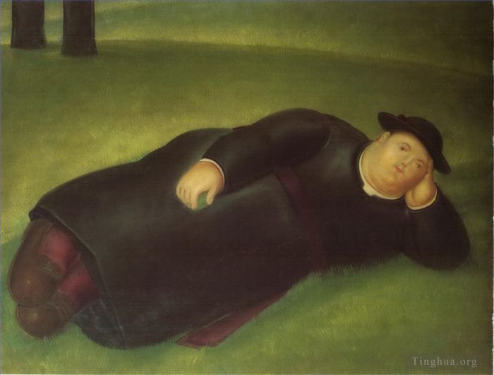 Fernando Botero Angulo Peinture à l'huile - Le prêtre s'étend
