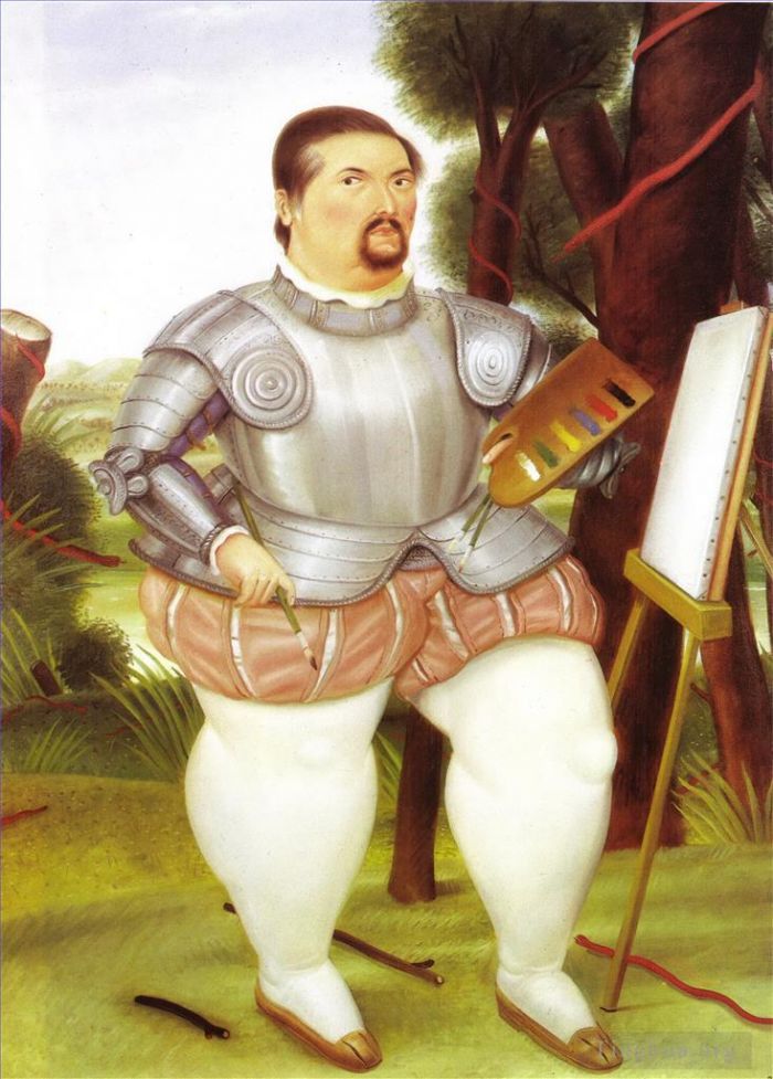 Fernando Botero Angulo Peinture à l'huile - Autoportrait en conquistador espagnol