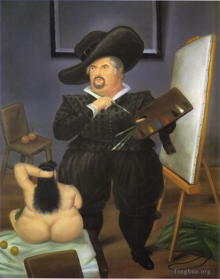 Fernando Botero Angulo Peinture à l'huile - Autoportrait en tant que Velasquez