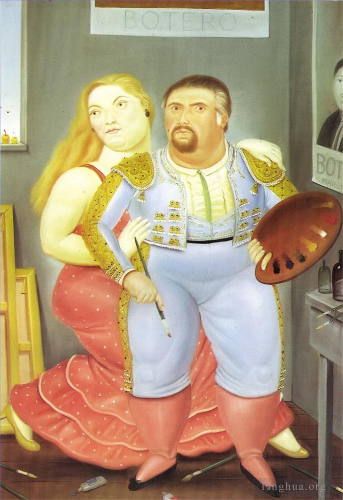 Fernando Botero Angulo Peinture à l'huile - Autoportrait avec Sofia