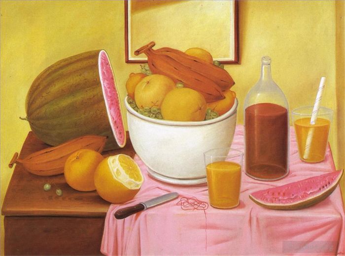 Fernando Botero Angulo Peinture à l'huile - Nature morte à l'Orangeade