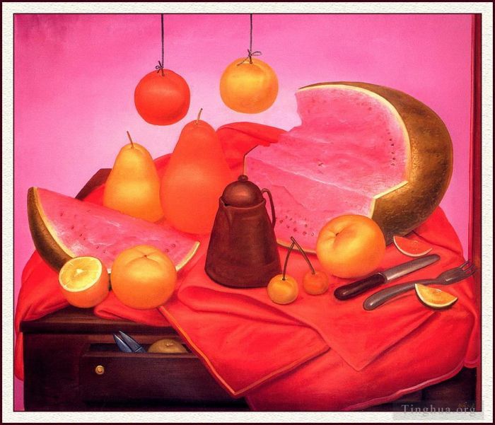 Fernando Botero Angulo Peinture à l'huile - Nature morte à la pastèque
