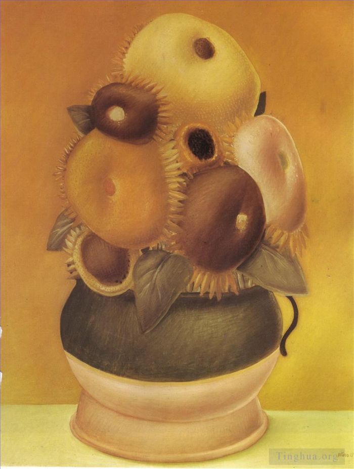 Fernando Botero Angulo Peinture à l'huile - Tournesols
