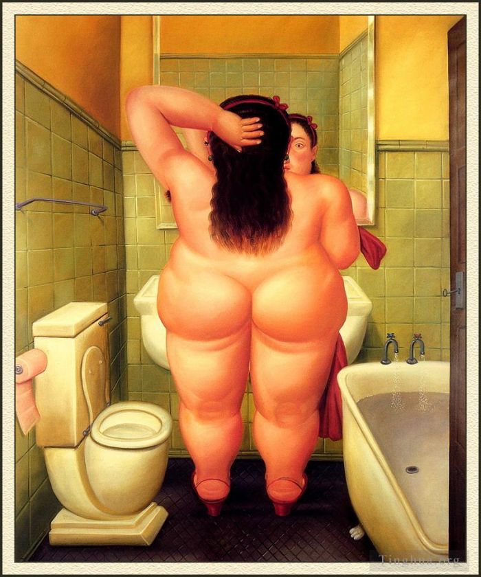 Fernando Botero Angulo Peinture à l'huile - Le bain