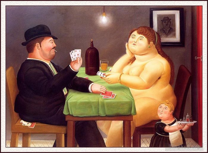 Fernando Botero Angulo Peinture à l'huile - Le joueur de cartes