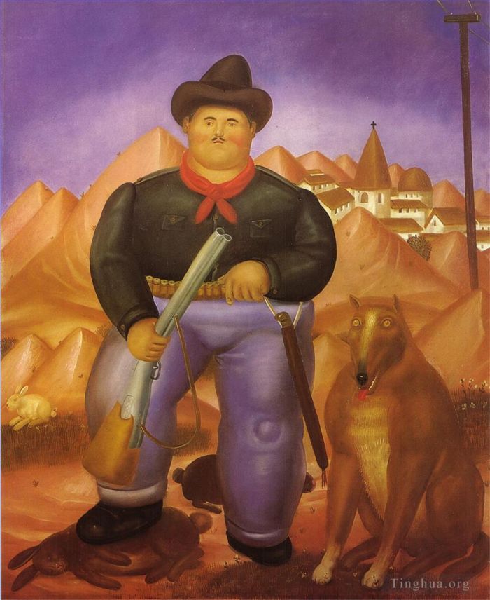 Fernando Botero Angulo Peinture à l'huile - Le chasseur