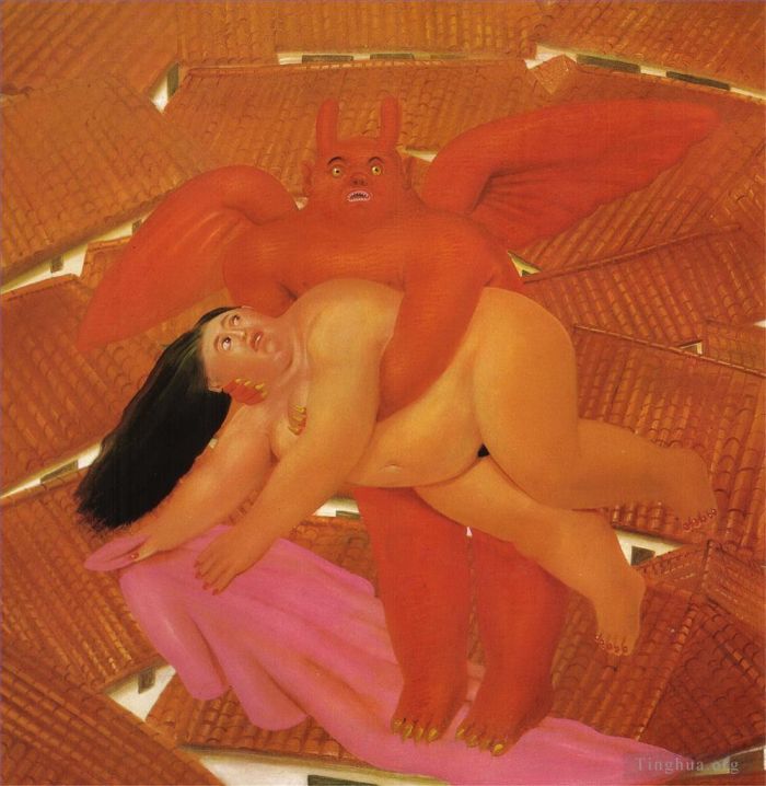 Fernando Botero Angulo Peinture à l'huile - Femme enlevée par le démon