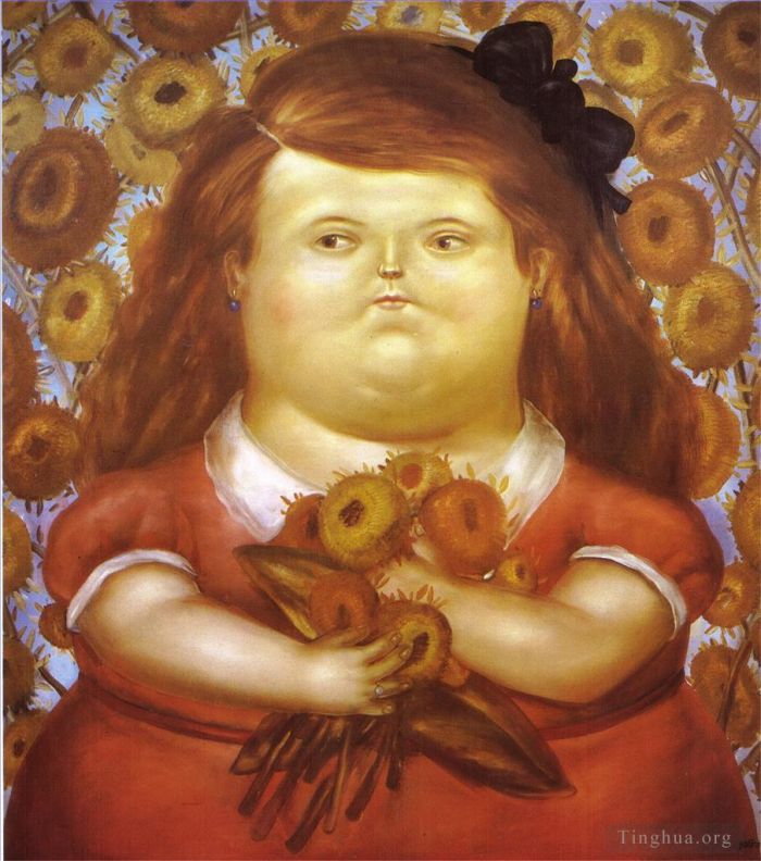 Fernando Botero Angulo Peinture à l'huile - Femme avec des fleurs
